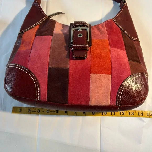 Coach Vintage Hampton Mosaic Berry Patchwork Suede Leather Shoulder Bag - Picture 11 of 16